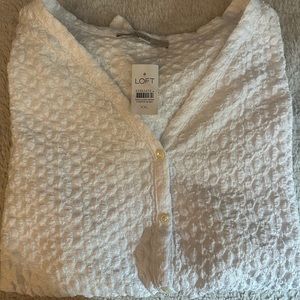 Loft White Tshirt with tie on the bottom